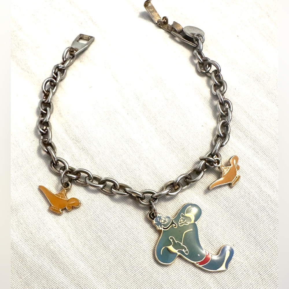 VINTAGE DISNEY ALADDIN CHARM BRACELET GENIE MAGIC LAMP ACRYLIC ENAMELED